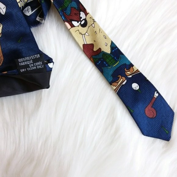 Tazmanian Devil Blue Polyester Tie "No to Golf" - Picture 6 of 8